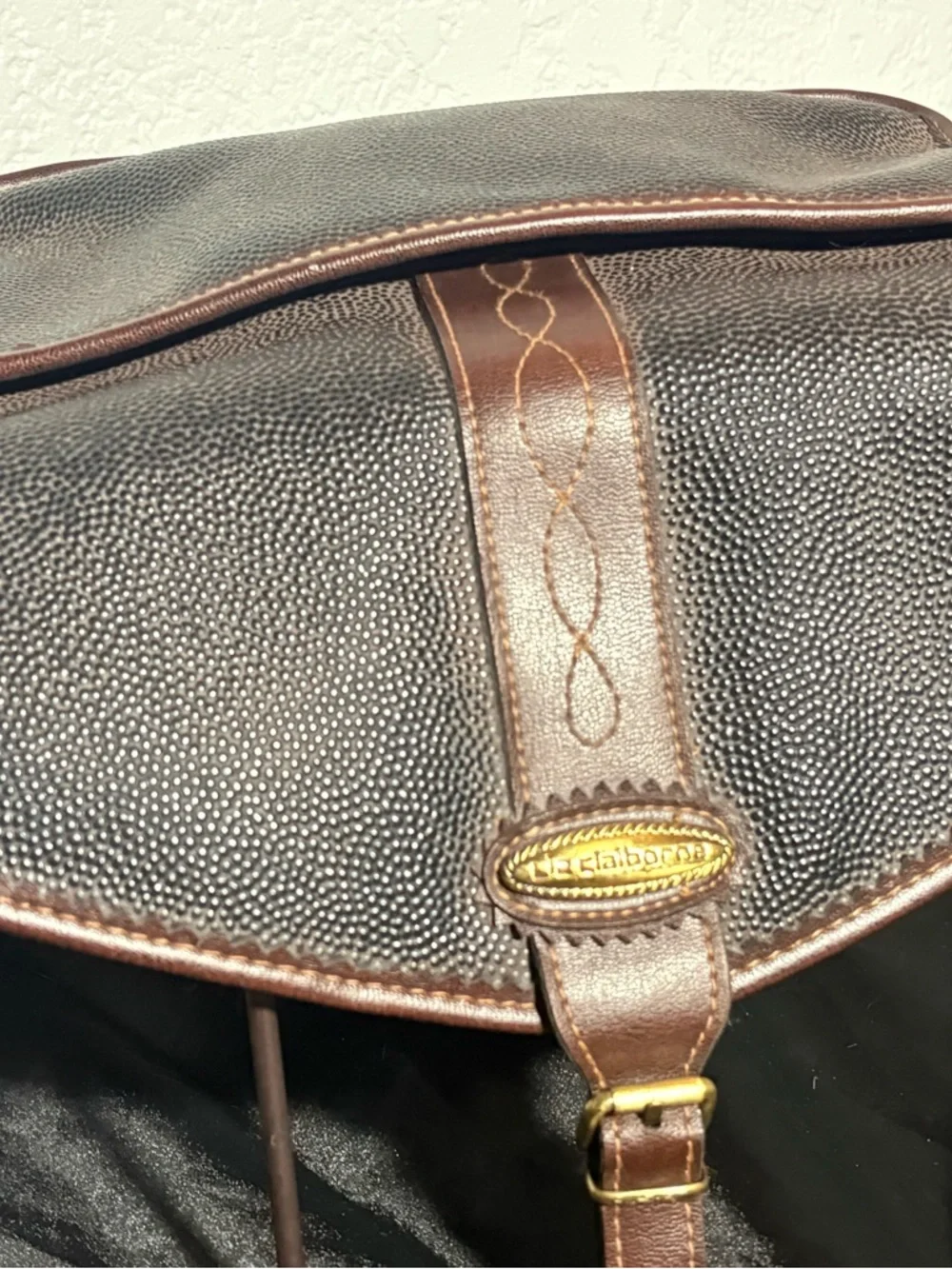 Vintage Liz Claiborne Brown Leather-Trimmed Black Crossbody Bag